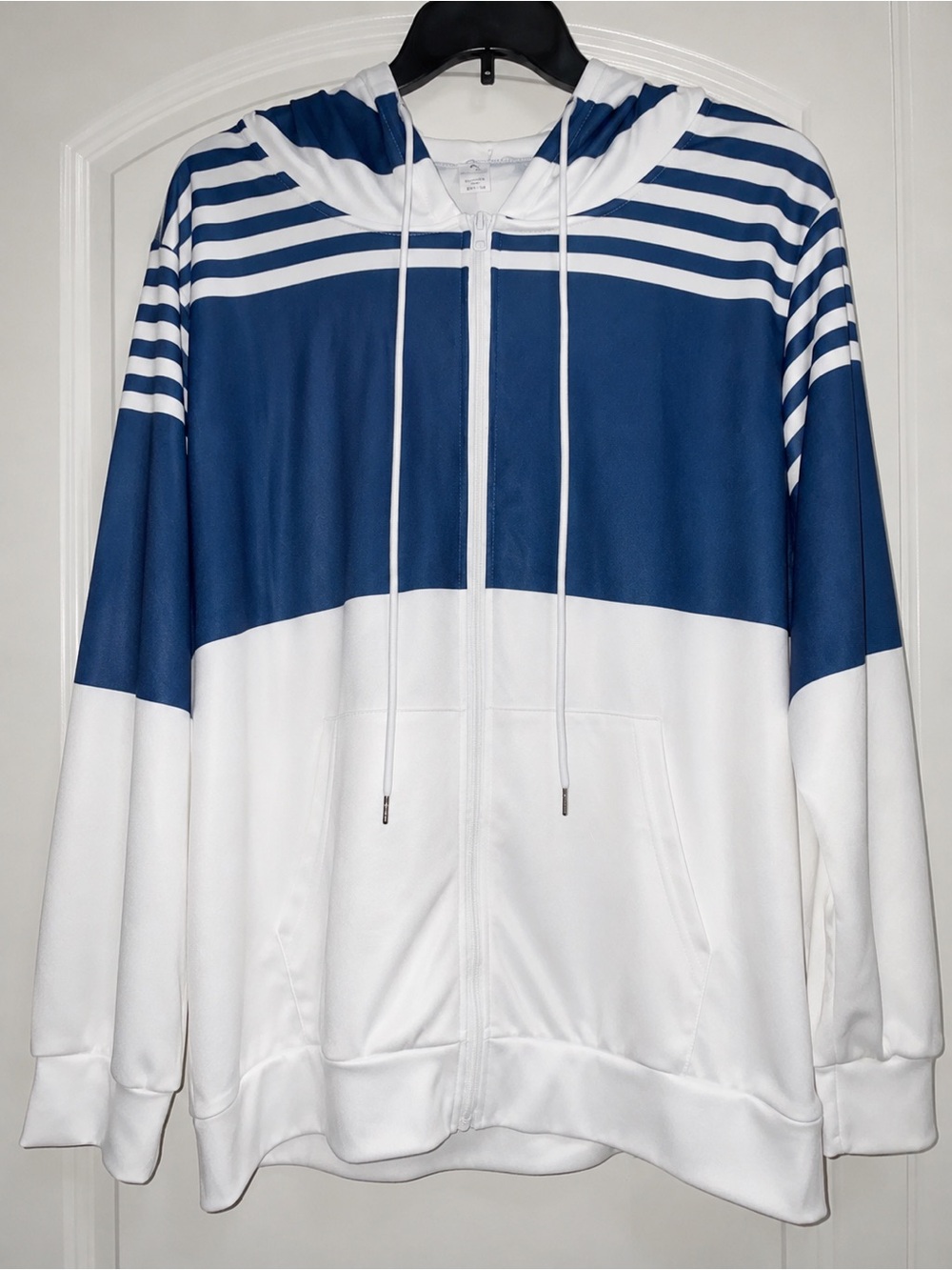 NWT 4XL Navy White Striped Full Zip Hoodie Lightweight Plus Size Jacket